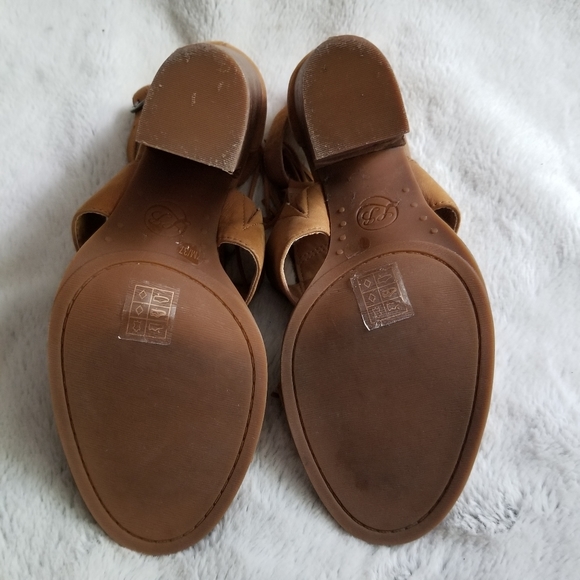 LUCKY BRAND Leesha Leather Fringe Strap Block Heel Sandal Brown Sugar Si… - Picture 5 of 12